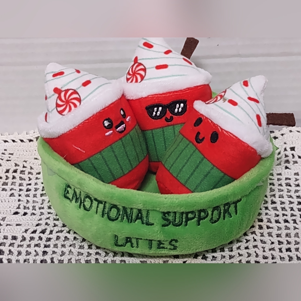 Emotional Support Lattes Mini Plush Trio - Red & Green Holiday Plushies NWOT